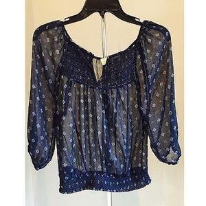 ABERCROMBIE & FITCH Navy 3/4 Sleeve Sheer Top