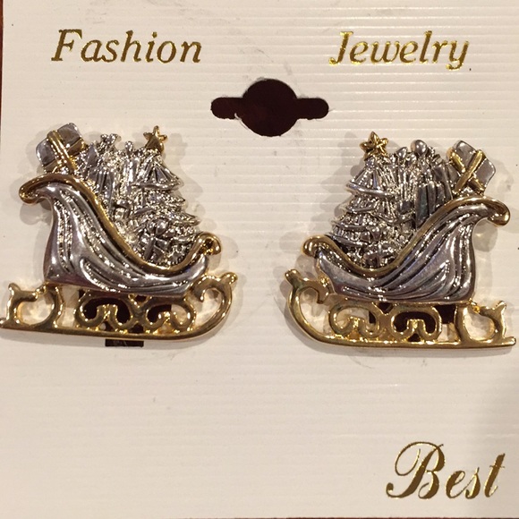 90's Vintage Holiday Santa's Sleigh Earrings - Picture 1 of 4