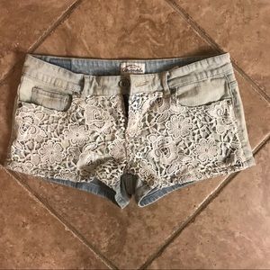 Aeropastale Lace Front Light Denim Shorts