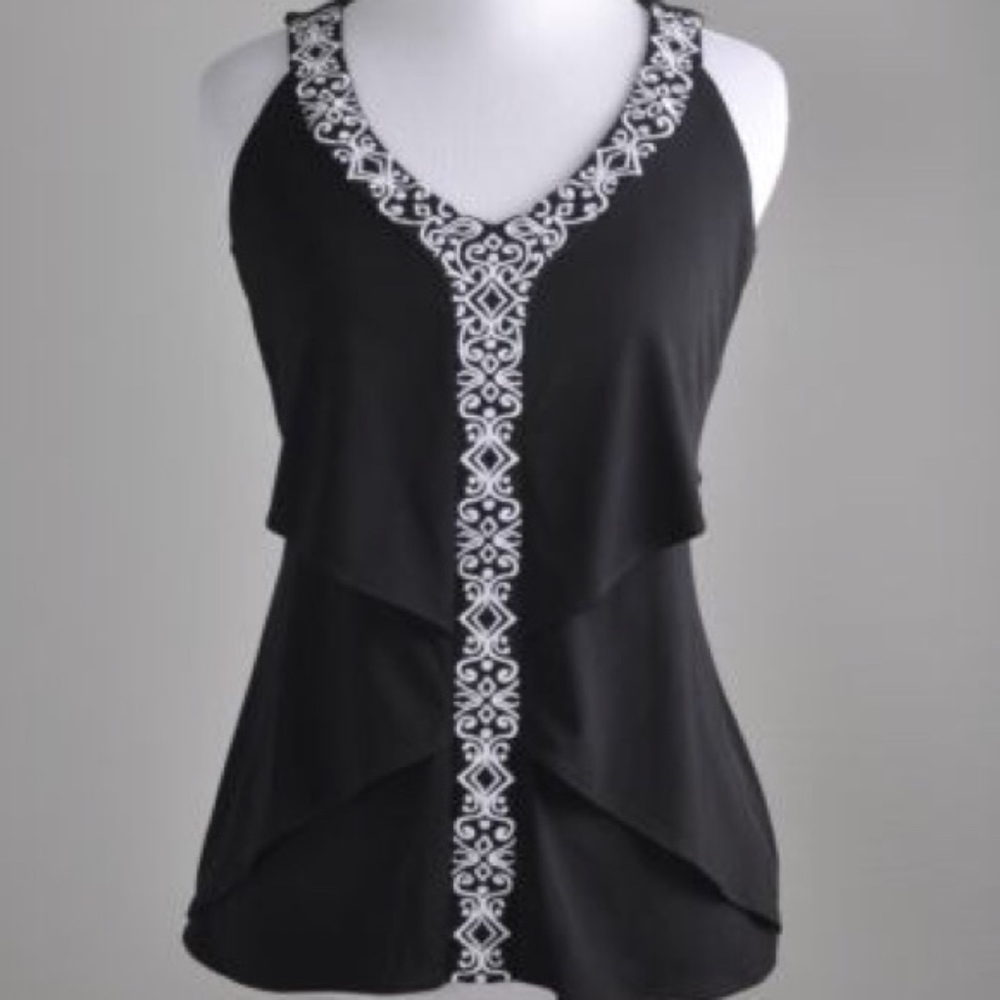 WHBM Tiered Embroidered Sleeveless Top