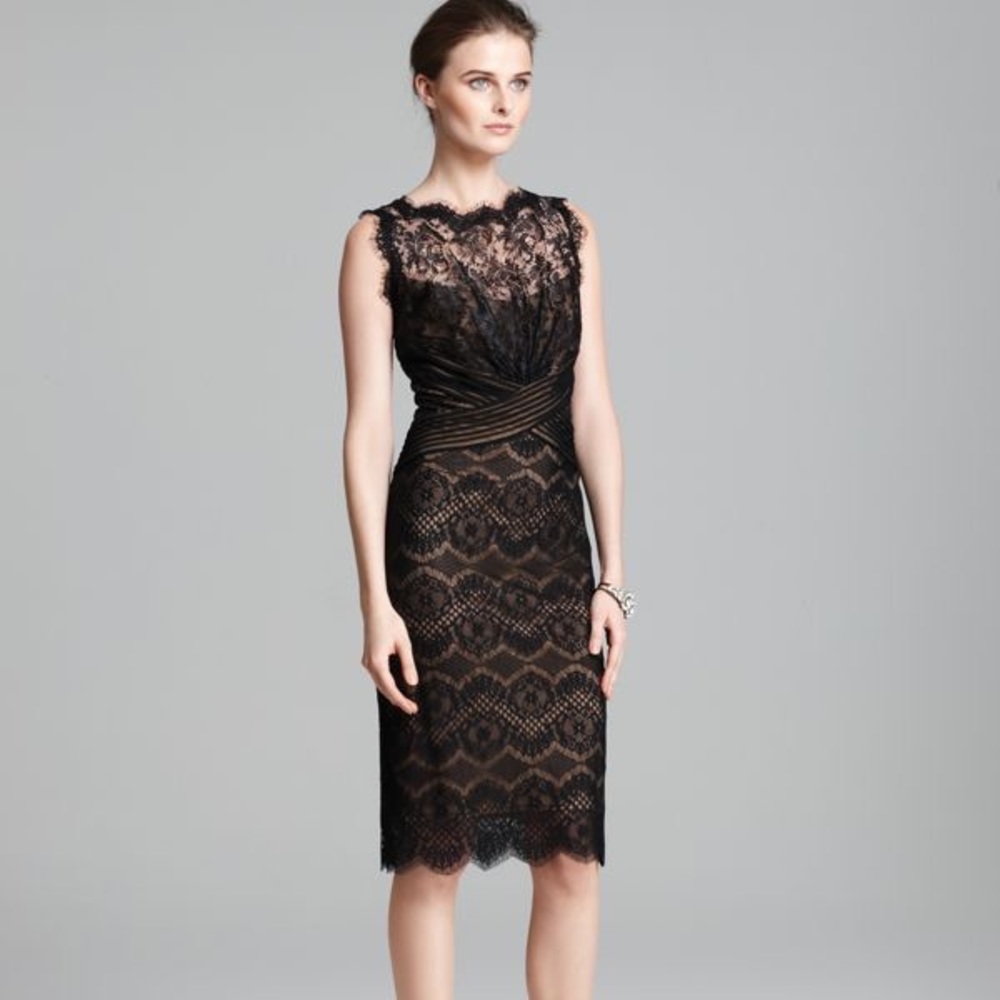 Tadashi Shoji Sleeveless Mixed Lace Dress in Black