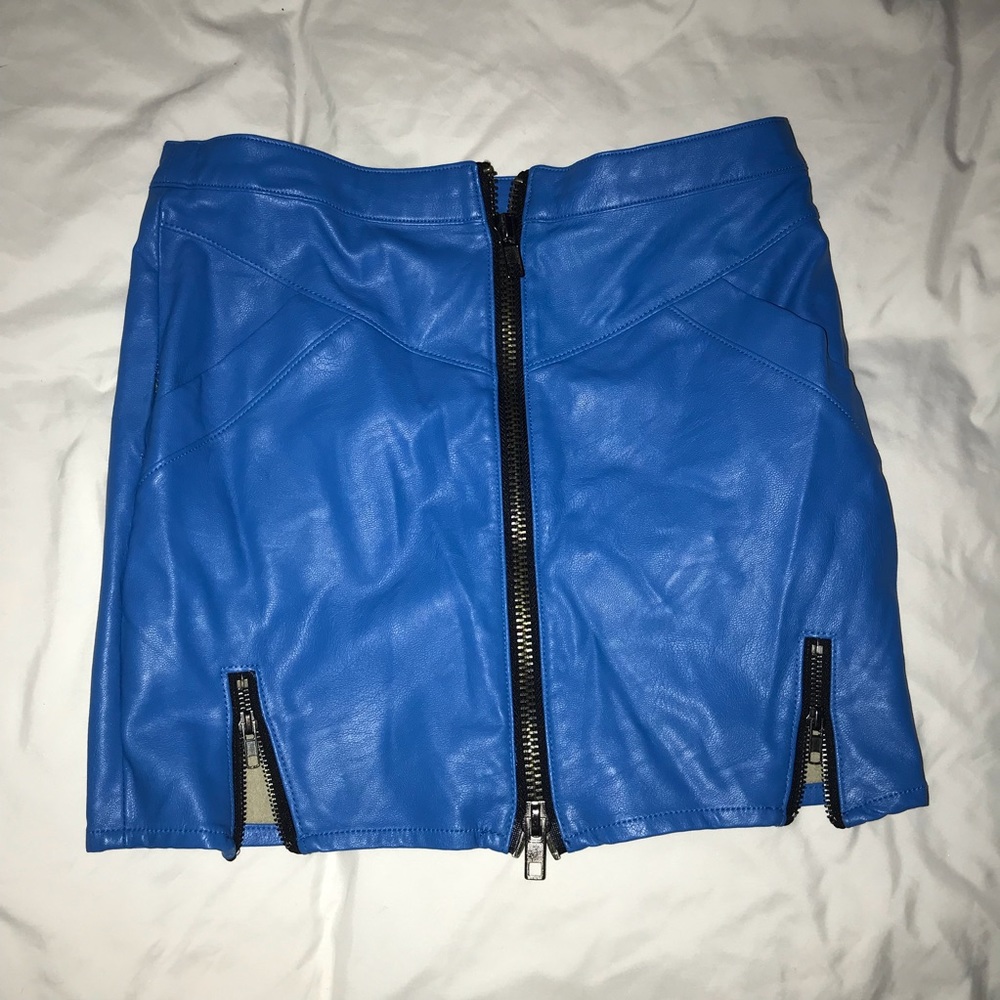 Mini blue leather skirt