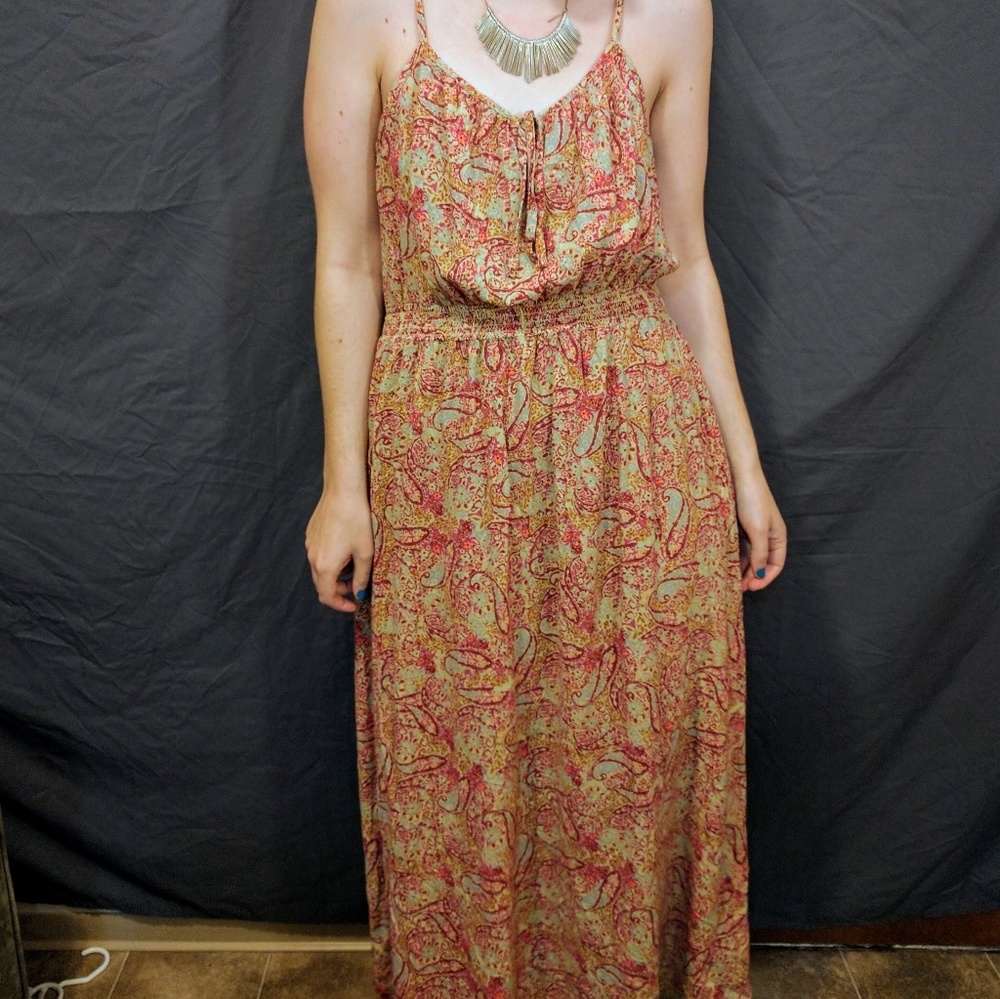 Faded Glory XL Paisley Maxi Dress Front Tie