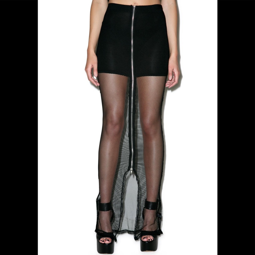 Lip Service Fishnet Maxi Skirt with Liner Small