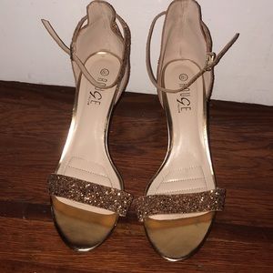 Gold glittery strap heels
