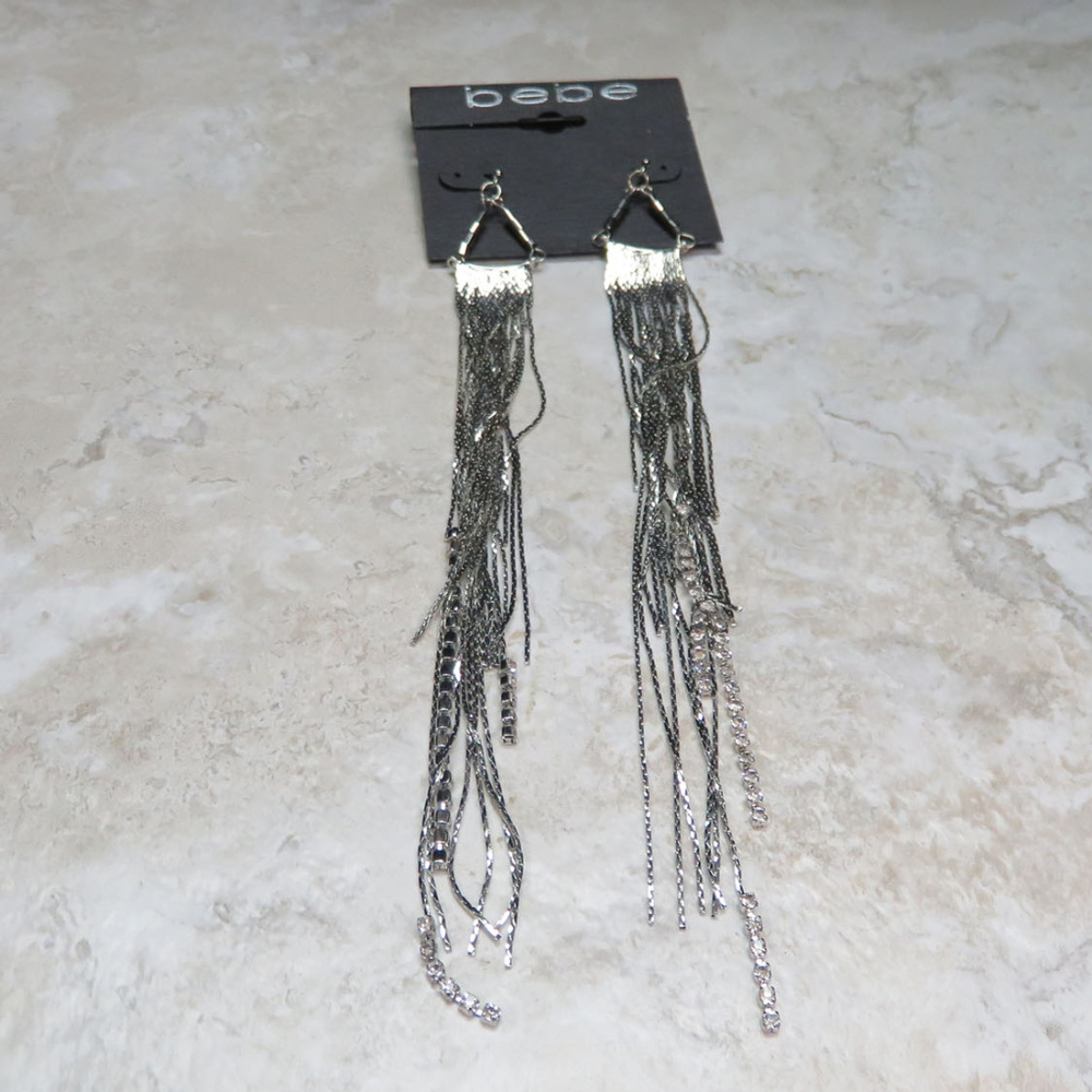 bebe silver dangle with crystal earring NWT bbe23a - Picture 3 of 8