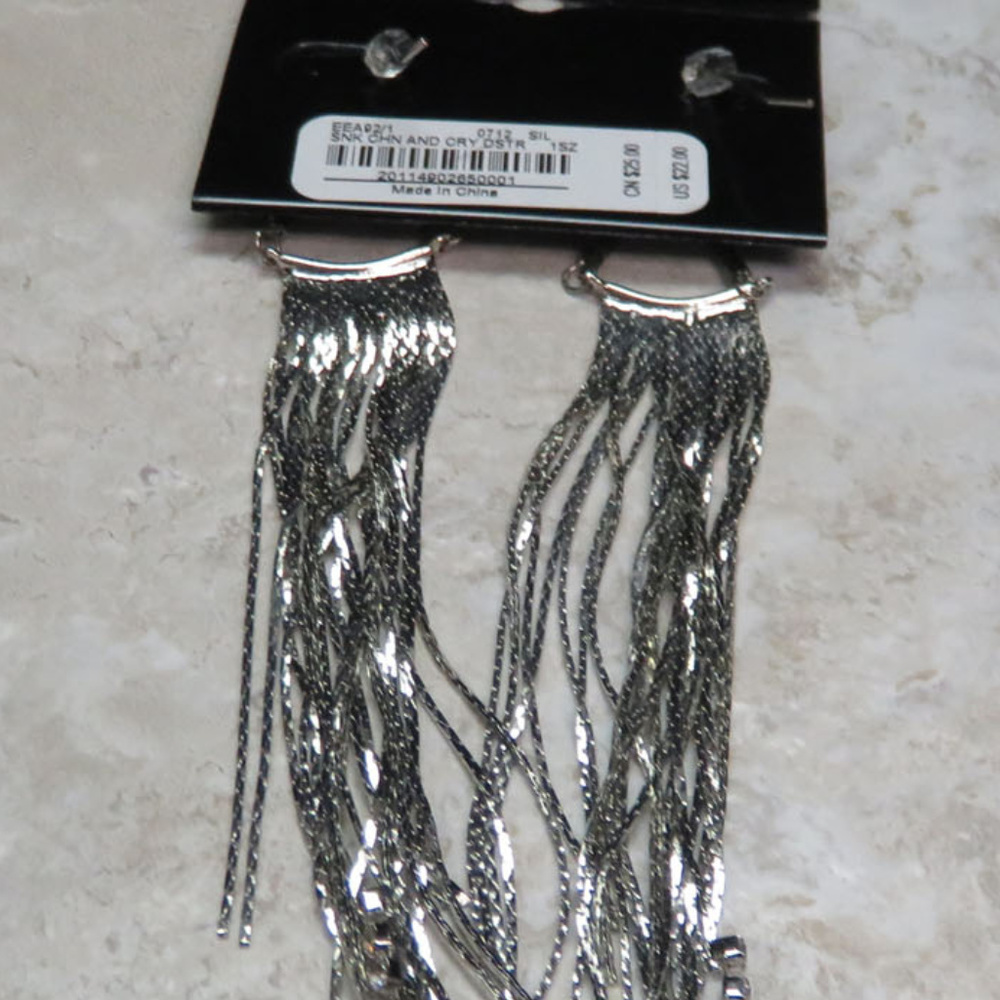 bebe silver dangle with crystal earring NWT bbe23a - Picture 5 of 8