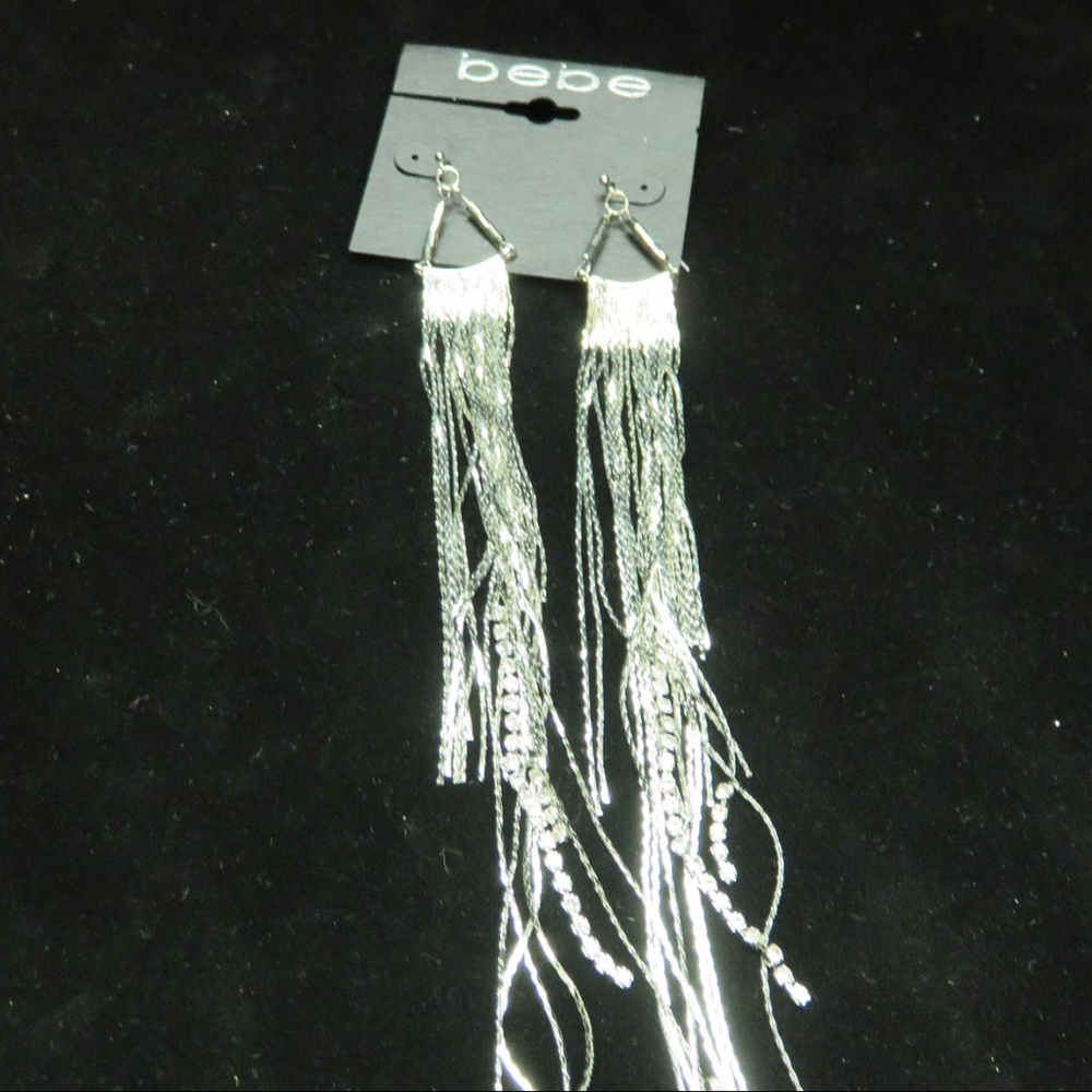 bebe silver dangle with crystal earring NWT bbe23a - Picture 7 of 8