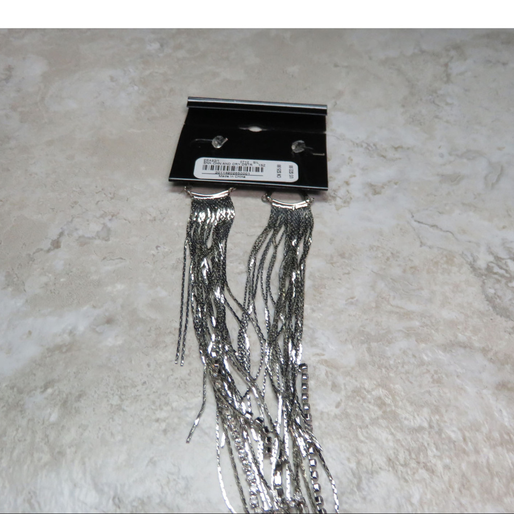 bebe silver dangle with crystal earring NWT bbe23a - Picture 6 of 8