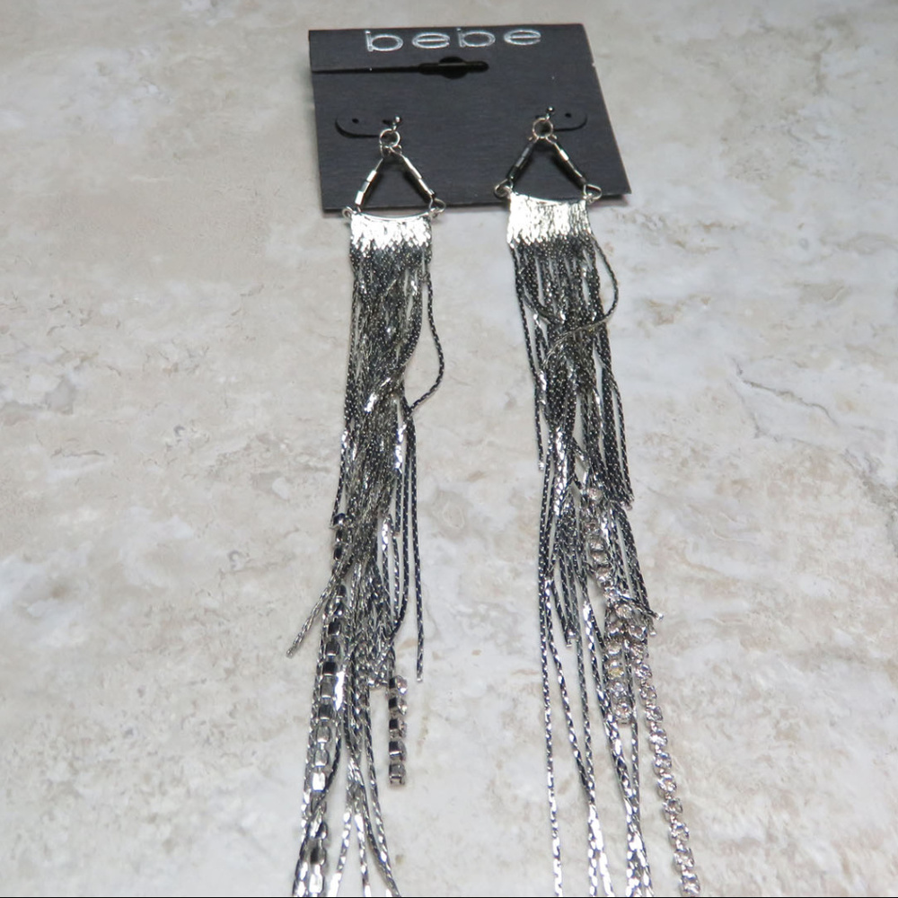 bebe silver dangle with crystal earring NWT bbe23a - Picture 4 of 8