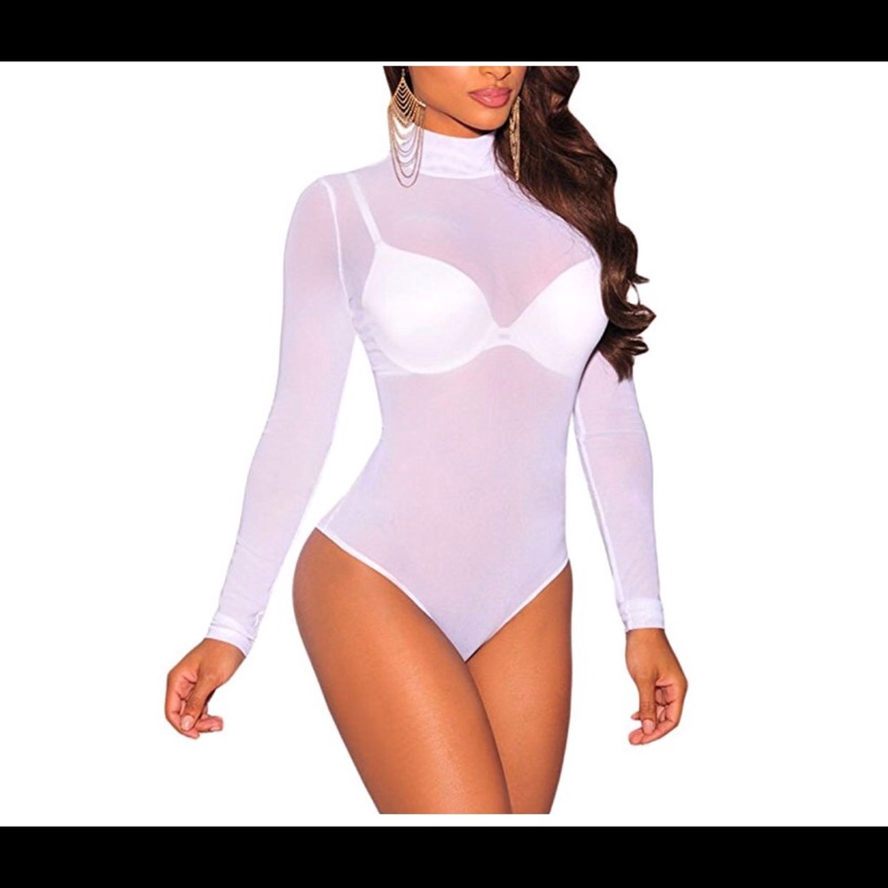 White mesh bodysuit for women