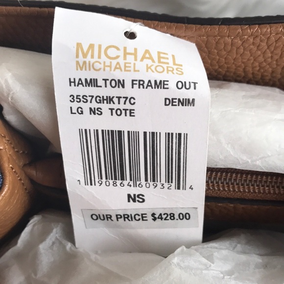 NWT RARE Michael Kors Hamilton frame out denim large Tote - Picture 3 of 8