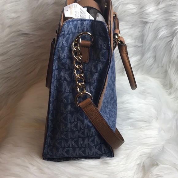 NWT RARE Michael Kors Hamilton frame out denim large Tote - Picture 6 of 8