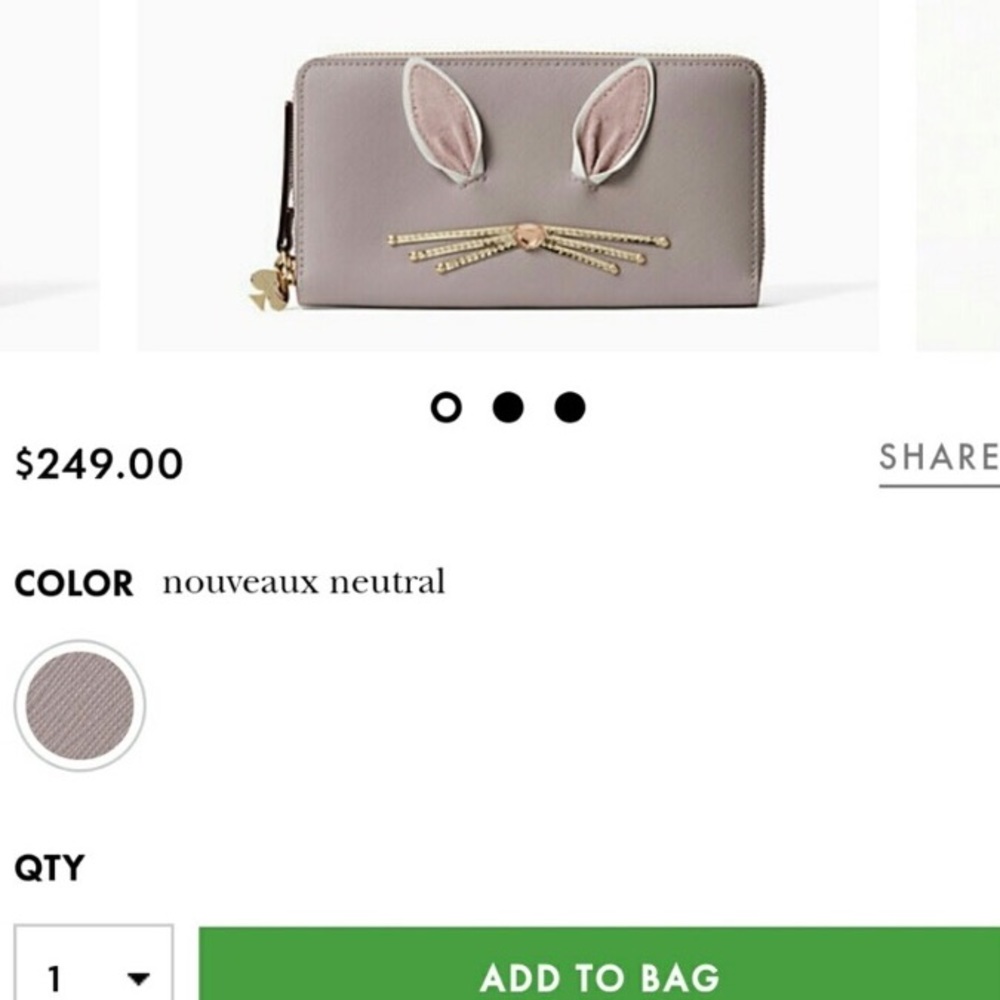 Kate Spade Rabbit Bunny Neda "Hop to It" Zip Wallet - Picture 6 of 8