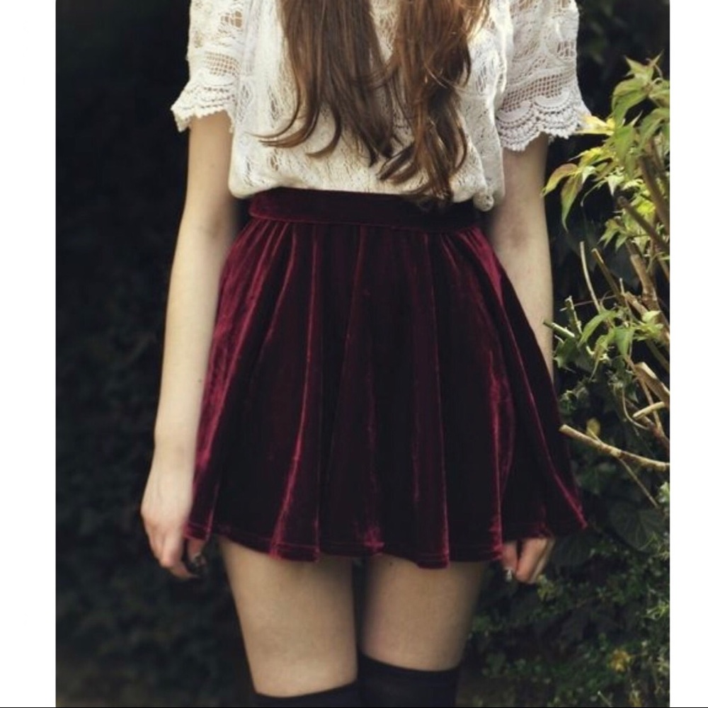 ‘Emerson’ Wine Red Velvet Skater Skirt - Picture 1 of 8
