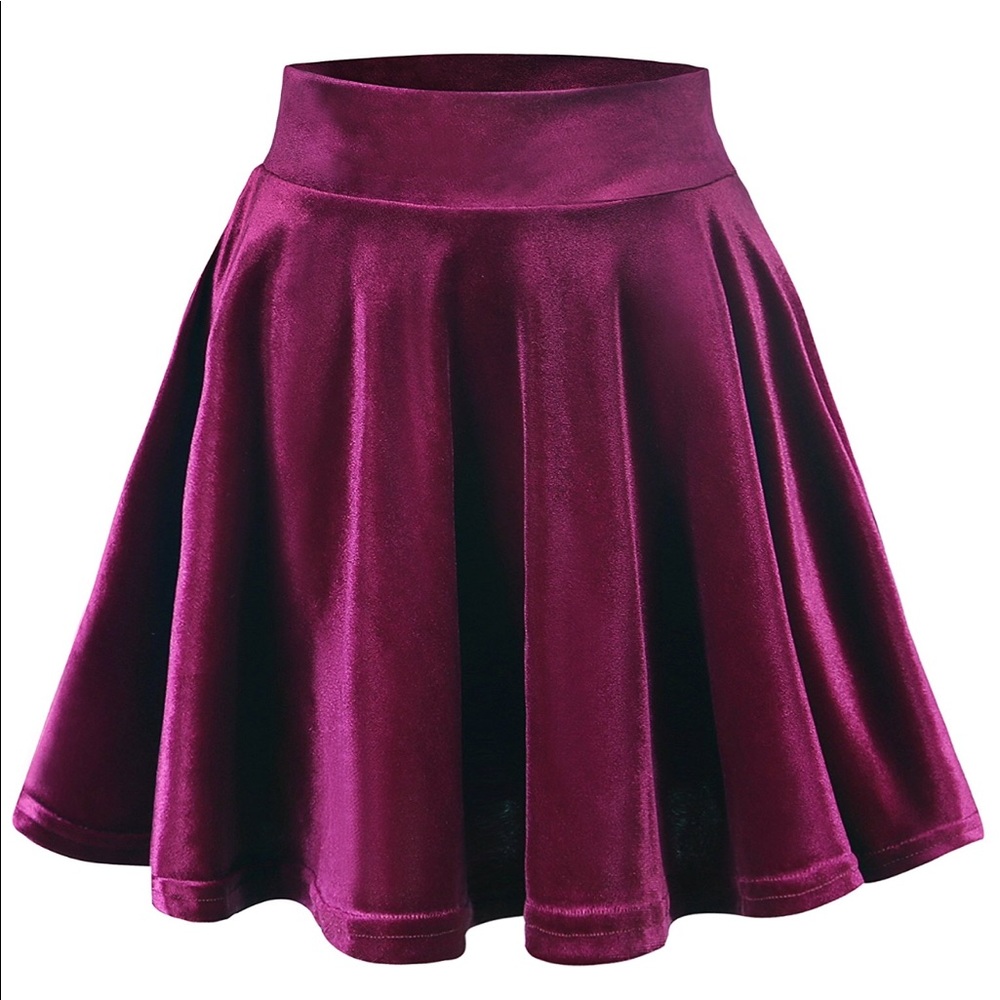 ‘Emerson’ Wine Red Velvet Skater Skirt - Picture 2 of 8