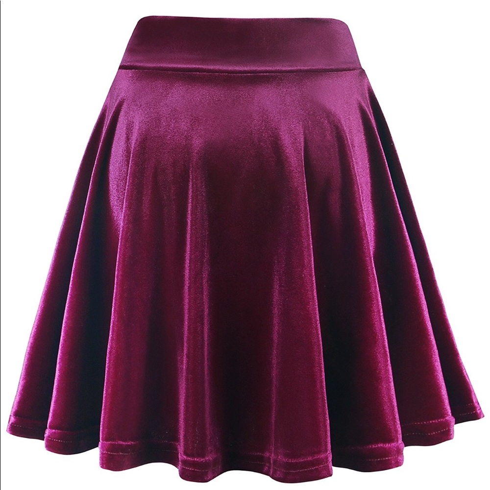 ‘Emerson’ Wine Red Velvet Skater Skirt - Picture 3 of 8