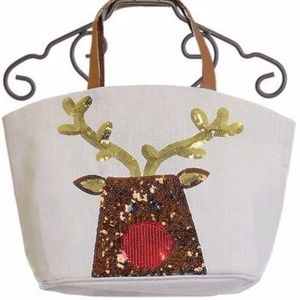 MudPie Holiday Sequin Tote for Girls with Reindeer