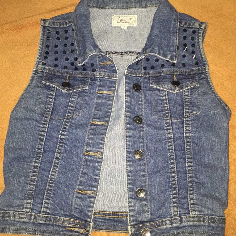 Studded, Denim, No sleeve vest. Super adorable!!