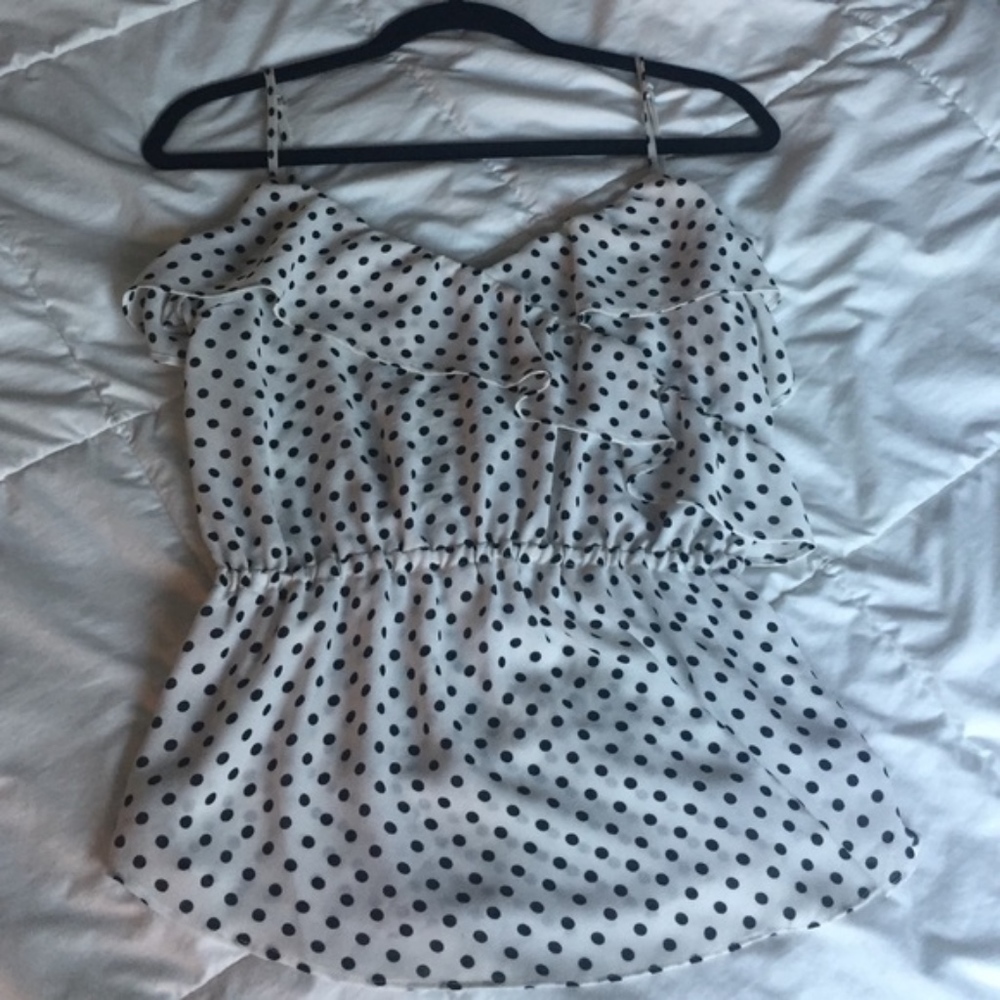 Silk black and white polka dot top small