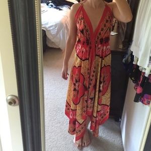 Red Silk cocktail printed red dress