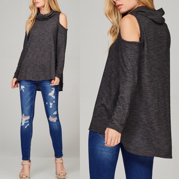 LAYLA Cold Shoulder Top - CHARCOAL - Picture 2 of 2