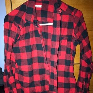 A red and black plaid shirt