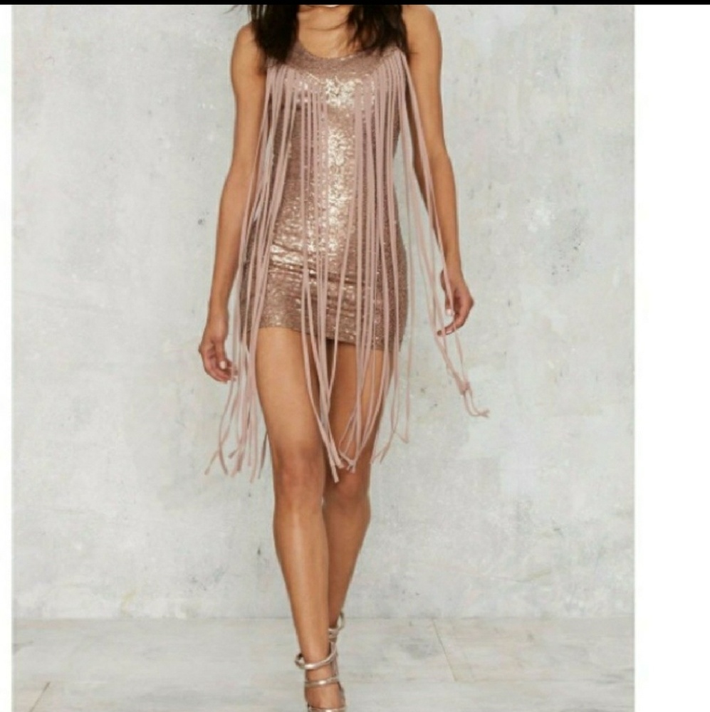 Rose Gold Sequin Fringed Mini Dress