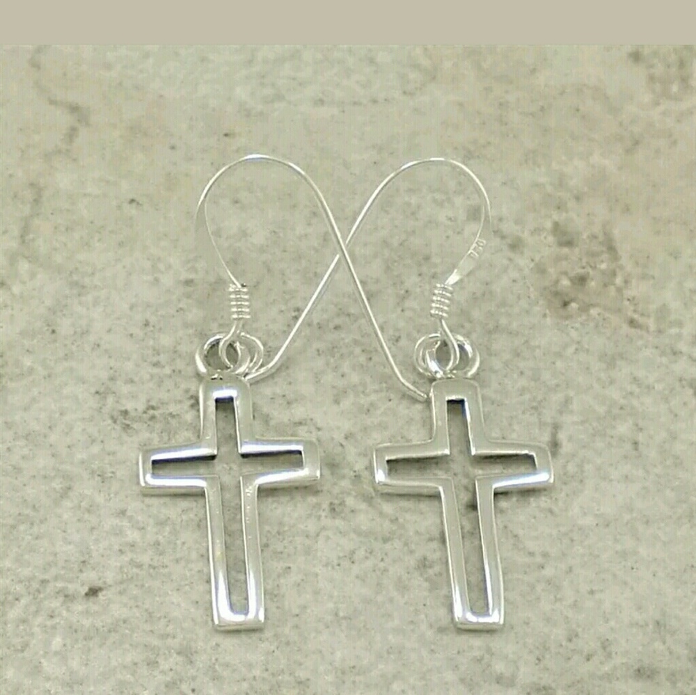 NEW STERLING SILVER OPEN CROSS EARRINGS