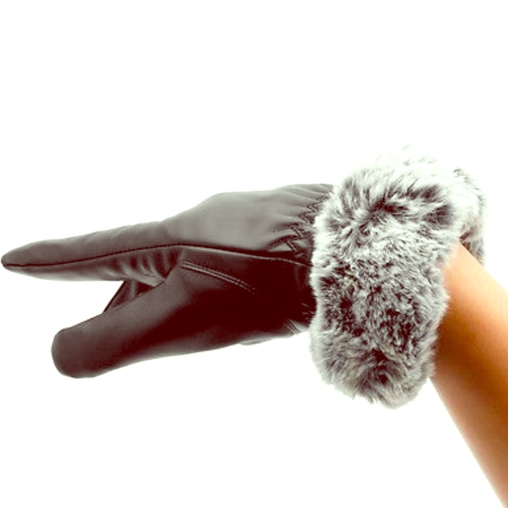 LEATHER TOUCHSCREEN GLOVES WITH FUR CUFF
