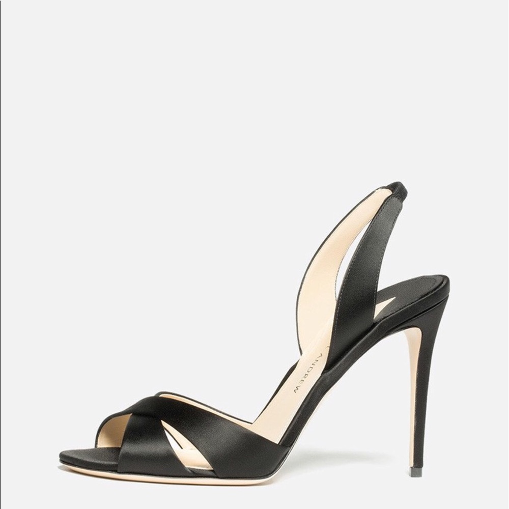 Paul Andrew Hallie Black Satin SlingbackSandal 6.5