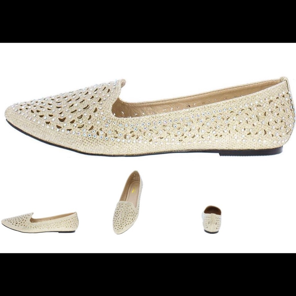 New off white with rhinestone flats size 8.5