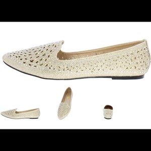 New off white with rhinestone flats size 8.5