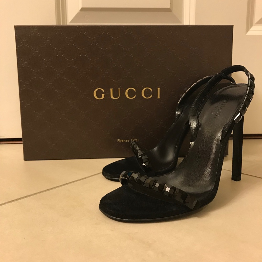 Gucci Mallory Black Crystal Sandals
