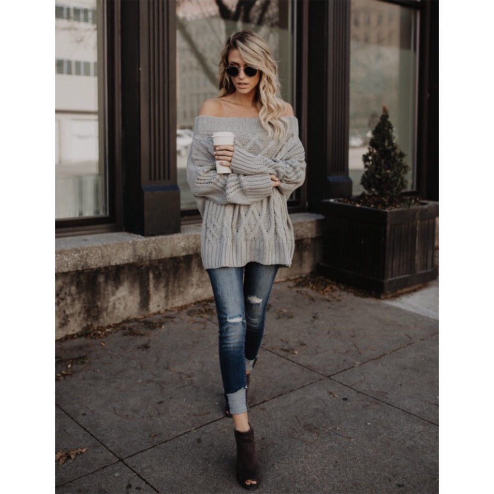🆕CLEARANCE Jessie Off The Shoulder Sweater Gray - Picture 3 of 8