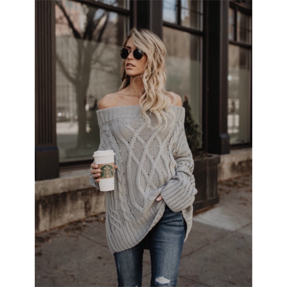🆕CLEARANCE Jessie Off The Shoulder Sweater Gray - Picture 4 of 8