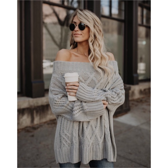 🆕CLEARANCE Jessie Off The Shoulder Sweater Gray - Picture 2 of 8