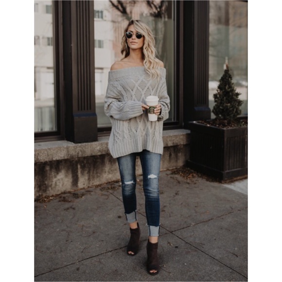 🆕CLEARANCE Jessie Off The Shoulder Sweater Gray - Picture 6 of 8