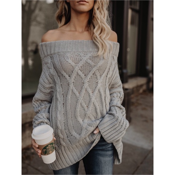 🆕CLEARANCE Jessie Off The Shoulder Sweater Gray - Picture 7 of 8