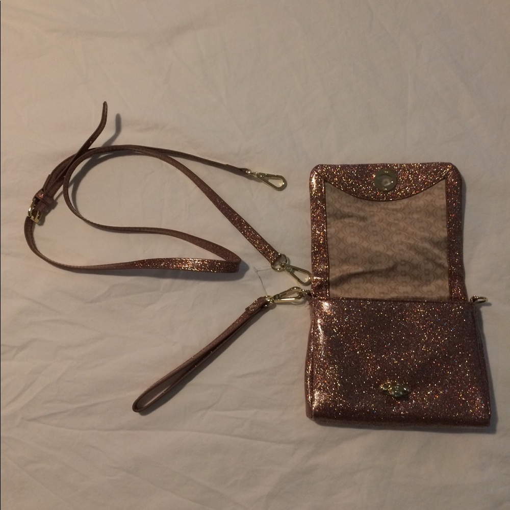 Rose Gold Sparkly Crossbody Wristlet Bag NWOT
