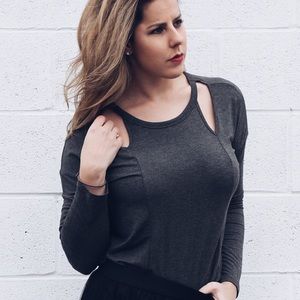 Naughty List - Charcoal Collarbone Cutout Top
