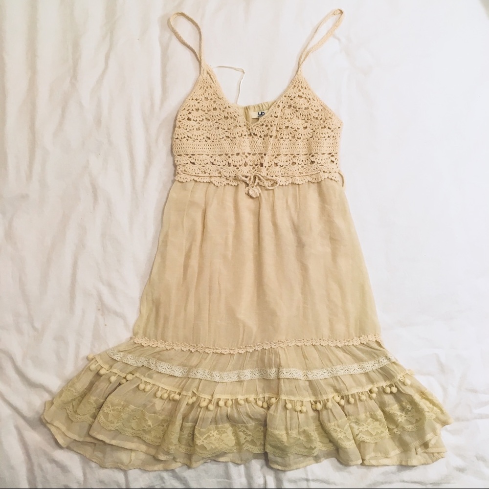 Ya Cream Crochet and Lace Dress