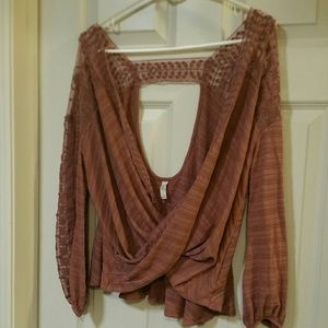 Free People salmon colored blouse, keyhole back