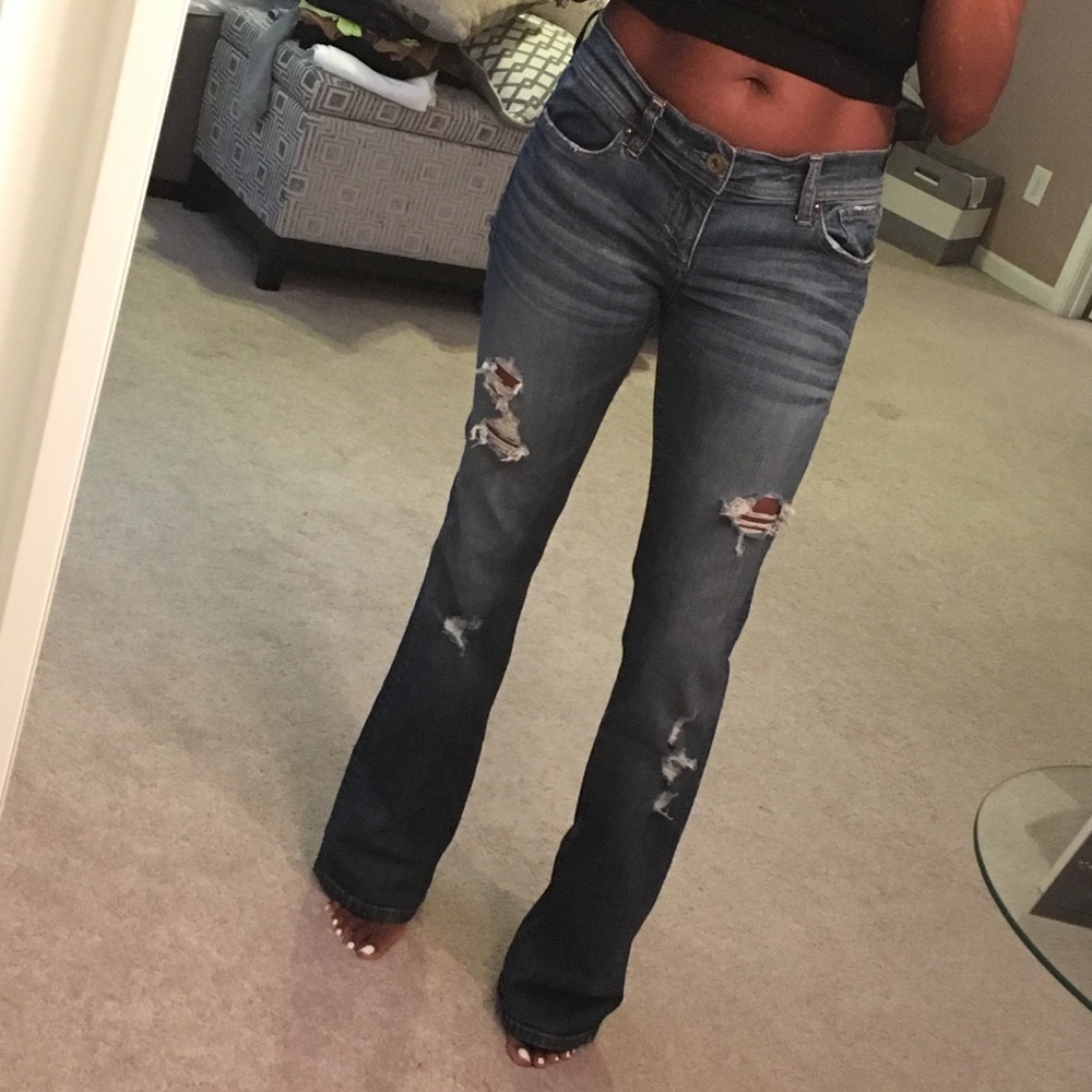 Distressed flare jeans, Sz 28