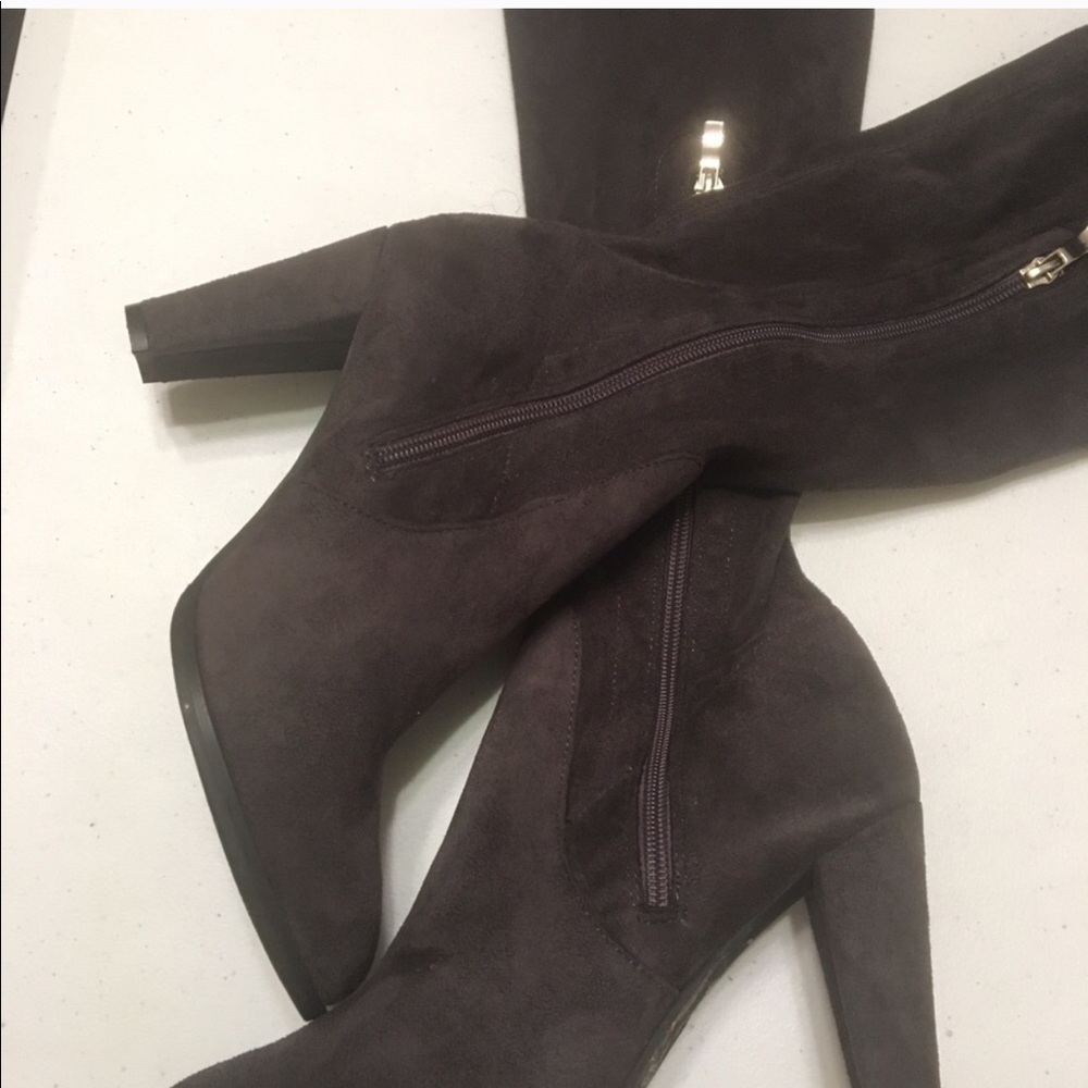 Grey Faux Suede Over the Knee Boots