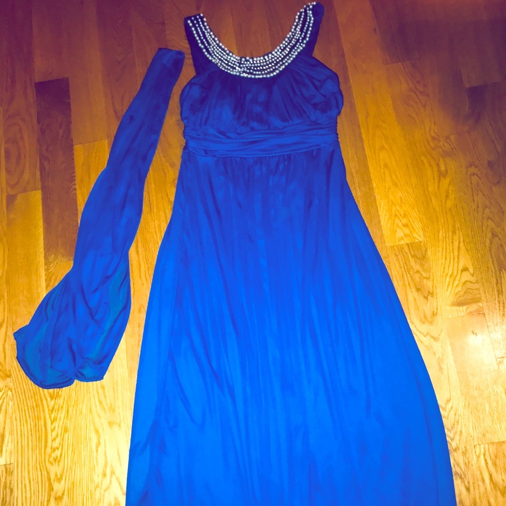 Strapless Blue dress with shawl
