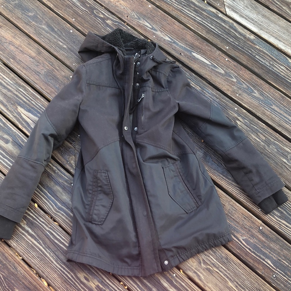 Hooded Express Black Parka Coat