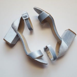 Velor Ankle Strap Chunky Heels