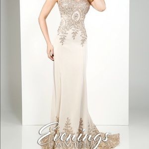 Evenings by Mon Cheri champagne nude gown