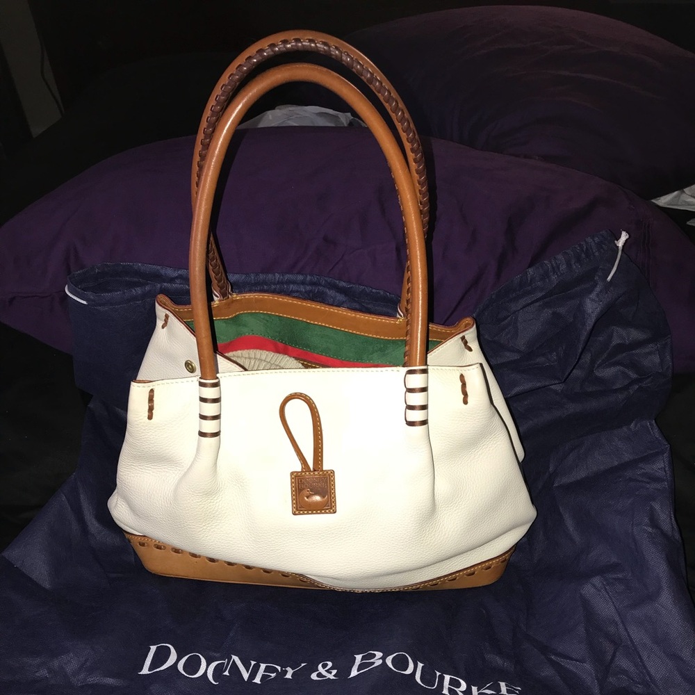 White and tan satchel